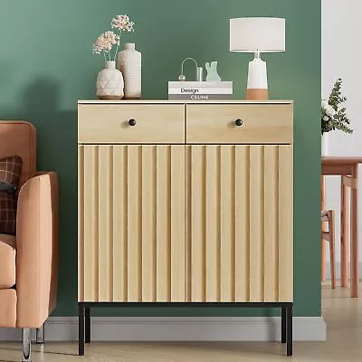 Fluted Cabinet Sideboard Buffet Cabinet With Storage Coffee Bar Credenza Con... • $200.62