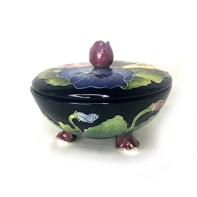 J McCall Blue Sky Icing On The Cake Footed Covered Candy Dish 2004 Floral • $23.09