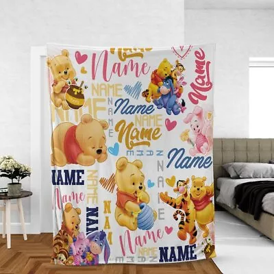 Personalized Name Blanket Cartoon Pooh Classic Winnie The Pooh Bedding • $99.99