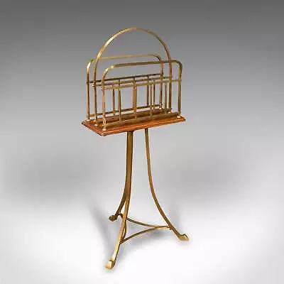 Antique Newspaper Stand English Oak Brass Magazine Rack Victorian C.1900 • $1112.80