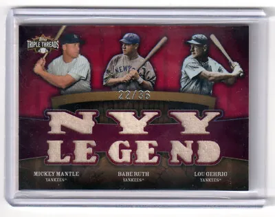 2009 Topps Triple Threads BABE RUTH/MANTLE/LOU GEHRIG TRIPLE JERSEY CARD! #d/36 • $1149