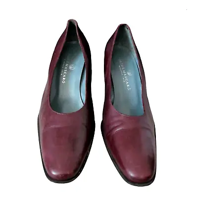 Jaime Mascaro Ladies Burgundy All Leather Mid Heels Court Shoes Size EU 37 UK 4 • £14.99