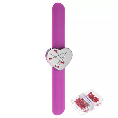 Magnetic Pin Holder Wristband Heart-Shaped Sewing Pincushion 100 Pins Purple • $12.40