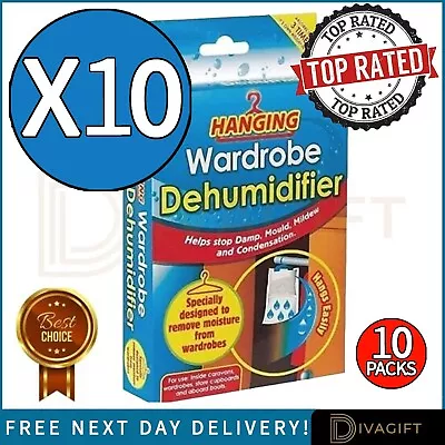 10pk Hanging Wardrobe Dehumidifier Bags Condensation Mould Mildew Damp For Home • £10.95
