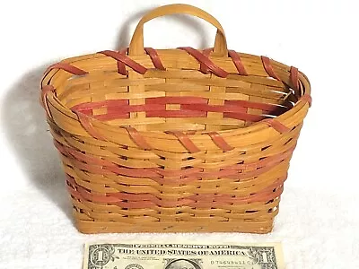 Vintage Wicker Wall-Hanging Basket Red & Natural Colors Hanging Loop Wood Bottom • $10.97