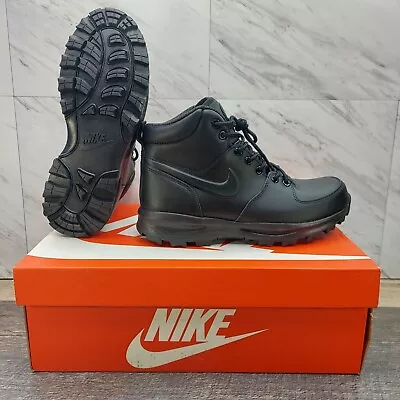 New Nike Manoa Leather Boots Triple Black 454350-003 Men's Size 8 • $77.49