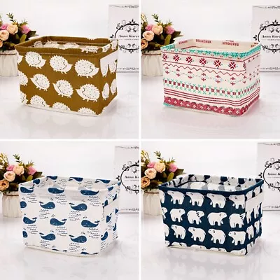 £4.90 • Buy Linen Desktop Storage Printing Sundries Box Kids Books Basket Toys Cosmetics Bag