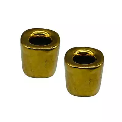 SET OF 2 Small Gold Ceramic Candle Holders For Mini Taper Chime Candles 1/2 W • $16.99