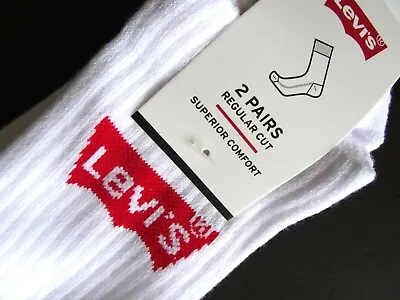 £19.99 • Buy 2 PAIRS : LEVI'S White Cushioned Crew Athletic Sports SOCKS 9-11 43/46 Levbox3