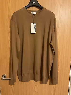 Jaeger Men’s Dark Camel Pure Extra Fine Merino Wool Jumper Size 2XL.BNWT • £28