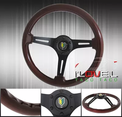 Dark Wood Road Drifting Light Weight Steering Wheel + Jdm Green Yellow Horn • $65.99