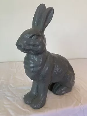 Vintage Cement Concrete Garden Statue Bunny Rabbit Hare 10.5” Tall Painted Grey • $49