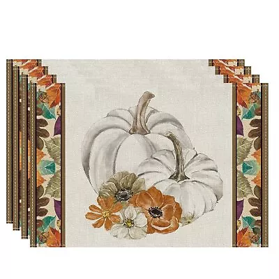 Vintage Fall Pumpkin Placemats Set Of 4 Maple Leaf Thanksgiving Autumn Table ... • $17.46