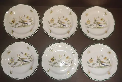 Vtg Varages Vieux Provence France Green Bird 8  Lunch Salad Plates Set Of 6 HTF • $64