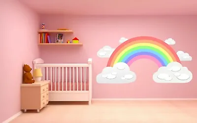 PASTEL RAINBOW And CLOUDS WALL STICKER Children's Bedroom Nursery Decal Art  • £5.49