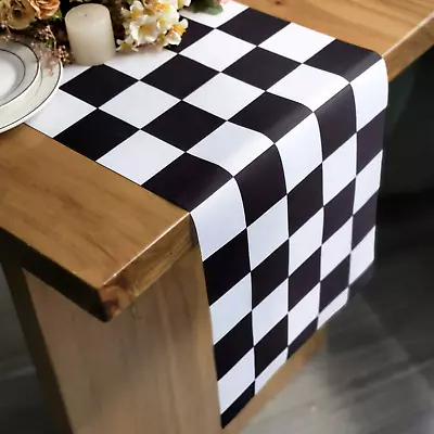 Table Runner Black And White Checkerboard Racing Theme For Anniversary Runner Di • $11.83