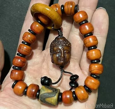 Horn Carved Beads Bracelet Hand Chain Buddha Devil Zen Collection • $27.58