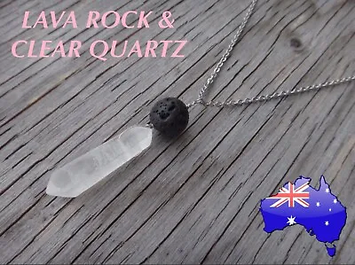 $11.50 • Buy Lava Rock Stone Clear Quartz Crystal Oil Diffuser 925 Sterling Silver Necklace