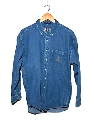 $21.99 • Buy Vintage 90’s Chaps Ralph Lauren Chambray Denim Button Down Shirt Men's Medium