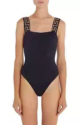 Versace 298359 Greca Strap One-Piece Swimsuit In A1008 Black  Size 5 • $361.25