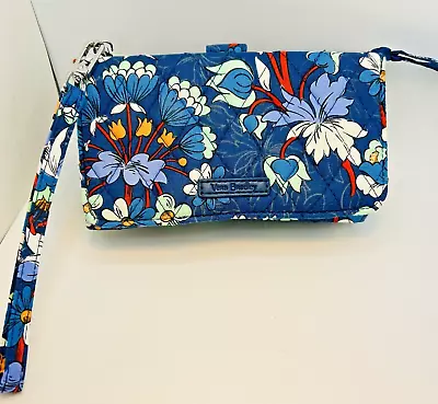 Vera Bradley Floral Bursts Blue RFID Wallet Smartphone Wristlet Bag Organizer • $18