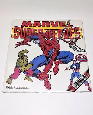 Vintage 1988 Marvel Superheroes Wall Calender Spiderman Hulk W/ Foldout Poster • $13