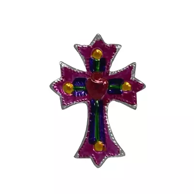 Rustic & Vintage Mexican Folk Art Pink Tin Cross With Red Milagro Cross Xmas • $9.95