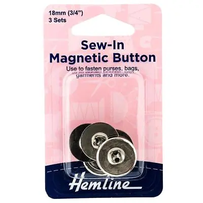 £4.49 • Buy 3 X Hemline Sew In Magnetic Nickel Snaps Purses Bags Jeans Garments Buttons 18mm
