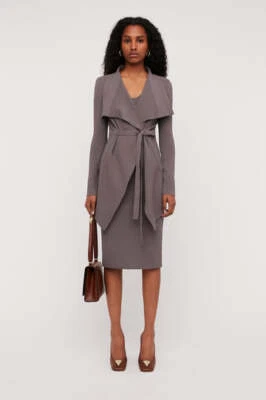 $250 • Buy Scanlan Theodore Crepe Knit Drape Front Jacket Taupe Brown Beige Size L