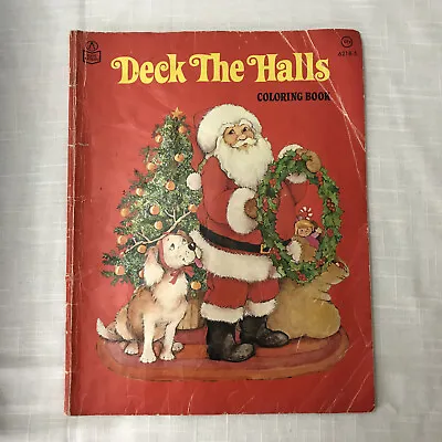 Vintage Christmas Deck The Halls Coloring Book - Rand McNally 80's Santa Claus • $3.99