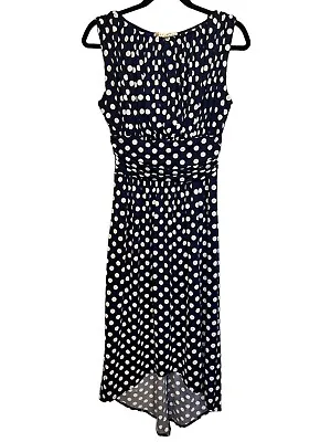 AA Studio Womens Dress Blue Polka Dot Size 8 Sleeveless Maxi Cinched Waist • $19