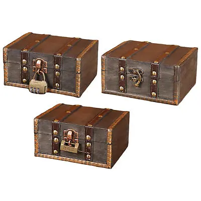Wooden Keepsake Box Lockable Vintage Wooden Storage Decorative Treasure Case • £12.13
