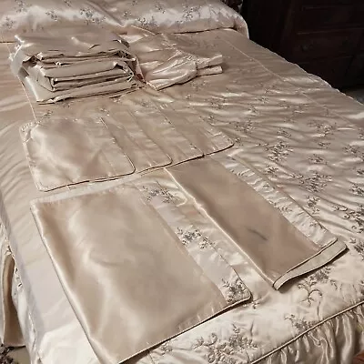 Vintage Satin Bedspread 17 Pcs 1958  F/Spread 98  L Drapes Val Etc Ivory Silk • $899.99