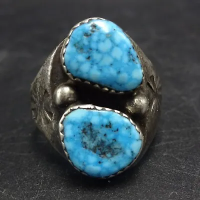 Signed Vintage NAVAJO Sterling Silver WATERWEB TURQUOISE Signet RING Size 11.5 • $259