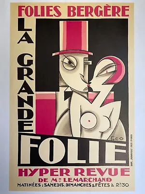 Vintage Original French Theater Poster 'Folies Bergere' On Linen • $200
