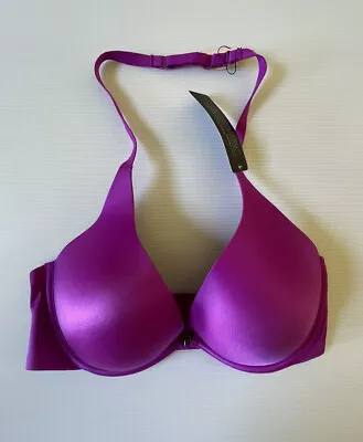 Victorias Secret Magnetic Front Close Halter Plunge Padded Bra Purple NWT 34D • £33.78