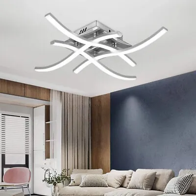 Modern LED Ceiling Light 4 Wave Light Living Room Kitchen Curved Pendant Lamp • £18.50