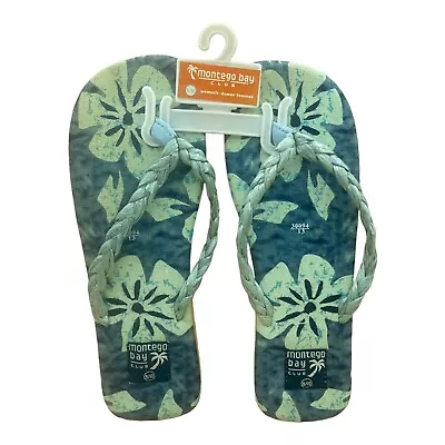 Montego Bay Club Women's Size 9/10 Flip Flop Thong Sandals Teal Floral Print • $15.29