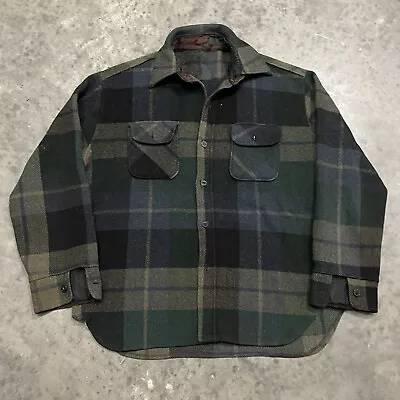 Vintage 60s CPO Anchor Button Flannel Shirt Jacket Plaid Fits Large Warm • $16.99