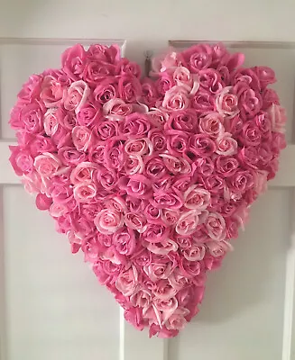 Pink Rose Heart Shaped Wreath 24 X 26 X 4 Inches Love Wedding Bridal  • $200