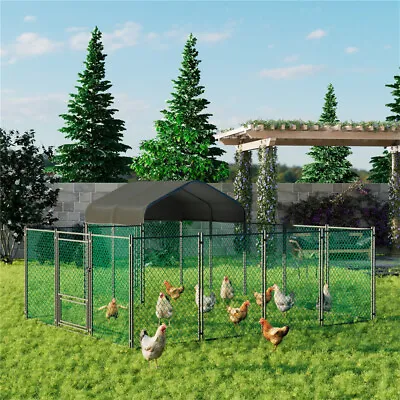 Metal Chicken Coop Cage Run Rabbit Hutch Large Walk In Hen Enclosure Cover Pen • £139.93