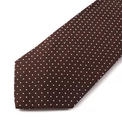 New $230 ISAIA NAPOLI 7-Fold Chocolate Brown And White Dot Pattern Silk Tie • $99