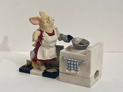Vintage Pig Cooking Eggs Cone Incense Burner Kitchen Stove Whimsical Figurine • $10