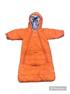 Eddie Bauer Puffer Baby Bunting Snow Cold Weather Suit 3/6 Mos Orange Hooded A4 • $15