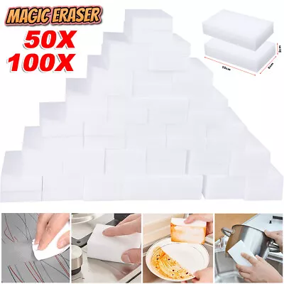 50/100 Pcs Magic Cleaning Sponge Eraser Melamine Foam Stain Dirt Pads Remover • £9.69