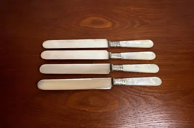Antique Set Of 4 Mother Of Pearl MOP Dinner Knives Marked 1834 J Russell Co 12 • $24.99