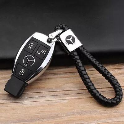 Black Leather Car Logo Car Key Chain Key Ring For Mercedes-Benz AMG  • $6.99