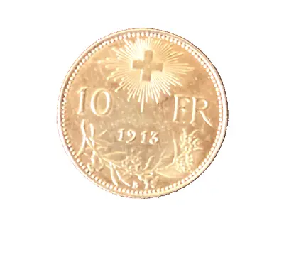 Switzerland 1913 B Gold 10 Francs UNC • $280