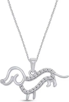 Dachshund Dog Pendant 18  Necklace With Round Cubic Zirconia 925 Sterling Silver • $36.79