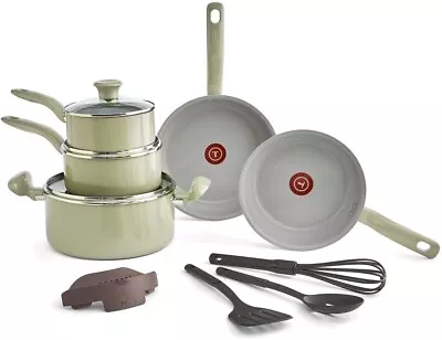 T-fal 12 Piece Recycled Ceramic Nonstick Pots Pans Cookware Set Oven Safe 350F • $62.99